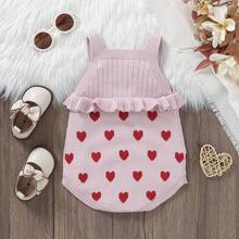 Romper Rajut Bayi Perempuan Motif Hati Merah Muda dengan Hiasan Rumbai dan Ruffle - Baby Pink - View 4