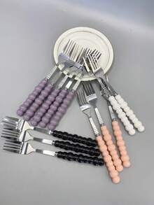 2/3 件彩色珍珠不锈钢勺子带塑料手柄，可爱甜点勺，小汤匙，长柄圆勺，适合家用