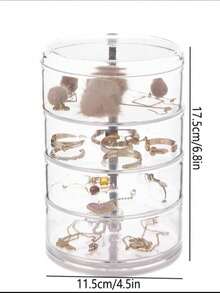 1个透明旋转首饰盒，4层带盖收纳盒，方便存放饰品、耳环、项链、手镯 - 無色 - 查看 9