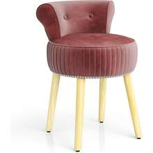Velvet Upholstered Vanity Chair With Tufted Low Back And Solid Wood Legs, Gray & Black Makeup Stool For Bedroom And Dressing Room - Burgundy & Natural - View 1