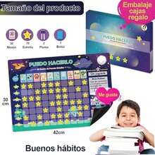 Tabla de Recompensas para Niños en Español, Tabla de Tareas para Niños de Pared para Refrigerador, Programa motivador de Buena Conducta con 15 Tareas y 140 Estrellas de Recompensa (Verde) - Azul - Ver 2