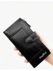 YUQING.FC Cartera Plegable Con Doble Cremallera, Ranuras Para Tarjetas Y Monedero #C113-2 - Negro - Ver 2