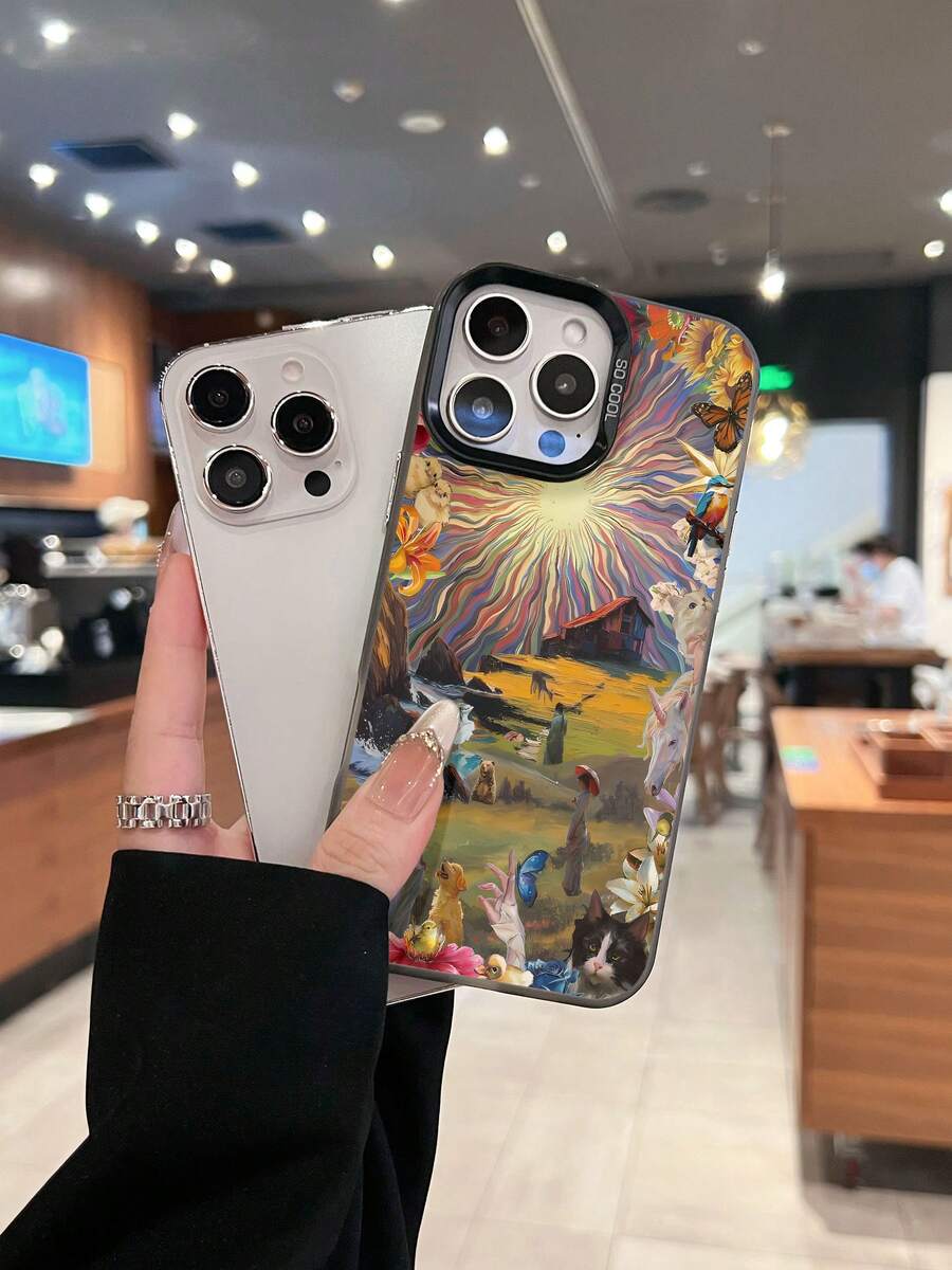 Estuche para teléfono con escena de naturaleza y animales Sunburst Compatible con estuches para teléfonos   17  16 Pro Max  15 Pro Max  13 y  12 Su material de TPU garantiza protección contra golpes y caídas Un regalo considerado para familiares, amigos, seres queridos, novios, novias y para cumpleaños - Negro - Ver 1