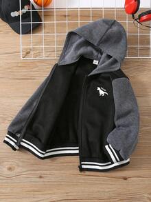1pc Boys' Casual Hooded Sweatshirt Jacket, Warm, Comfortable, Versatile, Suitable For Autumn/Winter Daily Wear, School, Travel And Sports - 黑色 - 查看 3