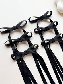 6件套女士发饰套装，涤纶丝带黑色蝴蝶结发夹，蕾丝优雅发夹，发卡，发圈，适合日常佩戴，爪夹，发夹，头饰 - 黑色 - 查看 4