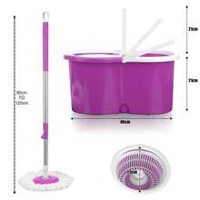 Crystals 360° FLOOR MAGIC SPIN MOP BUCKET SET MICROFIBER ROTATING DRY 2 HEADS - Purple - View 2