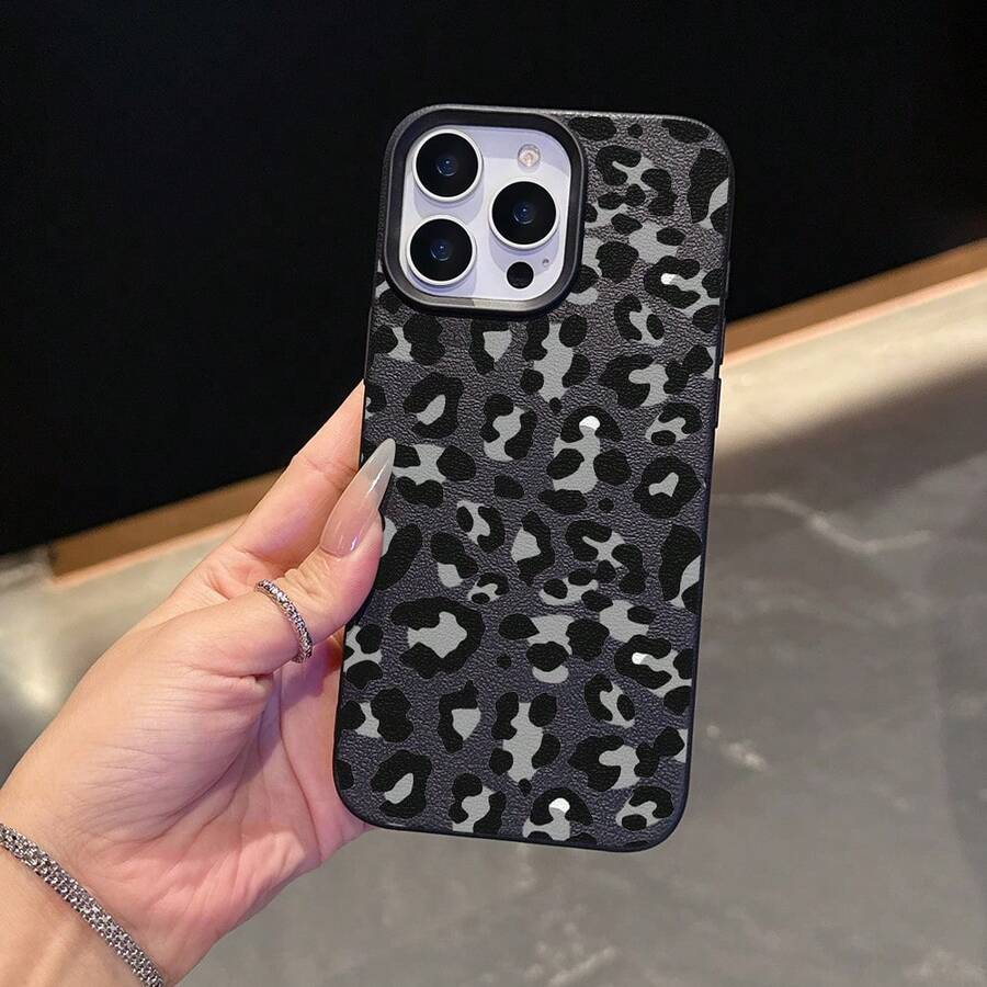 Graue Leopard-Muster,  11/12/13/14/15/17/Air/Pro/Plus/Pro Max und einfache, stilvolle Handyhülle. Geschenke für Freunde, Valentinstagsgeschenke - Schwarz - Übersicht 1