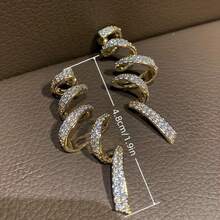 Personalized Ribbon Earrings, Creative Design Exaggerated Fashion Luxury Rhinestone Earrings, Retro Bow Gemstone Earrings, Vortex Wave Zirconia Stud Earrings - Gold - View 4