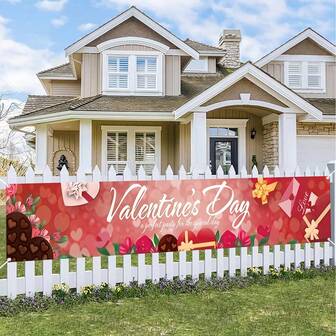 1pc Valentine's Day Yard Banner Decor, Heart Shaped Background, Happy Valentine's Day Banner For Valentine's Day Party, Suitable For Indoor And Outdoor Valentine's Day Decoration