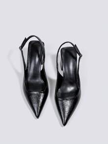 Giày cao gót mũi nhọn màu đen cao 7cm, gót thấp, thích hợp cho tiệc tùng/đám cưới/các dịp trang trọng. - màu đen - Xem 2