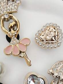 16PCS Bling Rhinestone Ballet Girl ABS Shoe Charms DIY Accessories Luxury Golden Crown Heart Clog Shoe Buckles Decorations Faux Pearls Shoe Clip Decor - 16 Styles - View 5