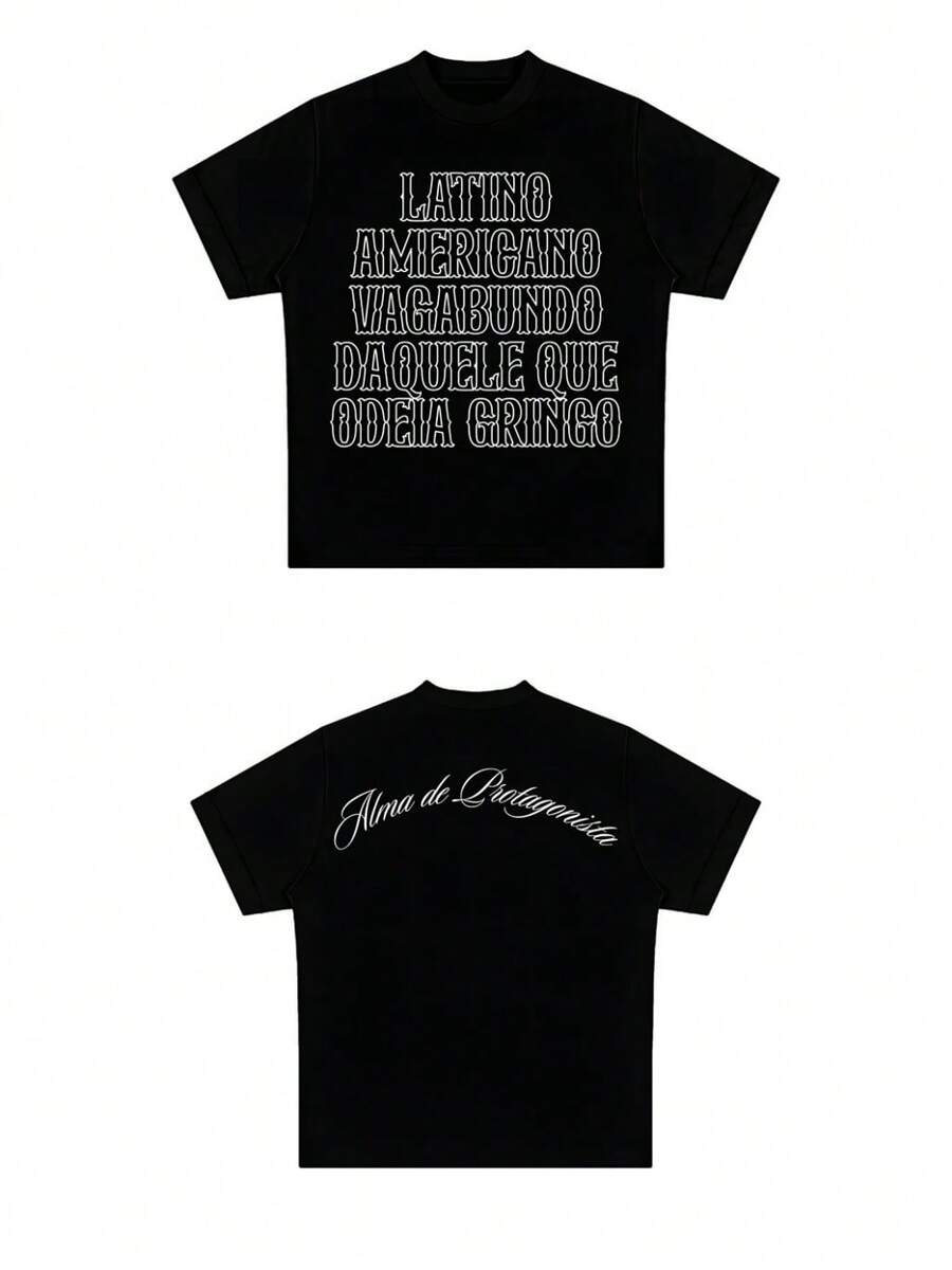 Oversized Latinoamericano Streetwear T-Shirt, 100% Cotton - màu đen - Xem 1