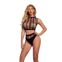 Una pieza de lencería sexy perspectiva seducción traje de malla - Negro - Ver 5