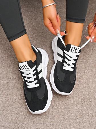 Plus Size Women's Color Block Lace-Up Casual Platform Sneakers