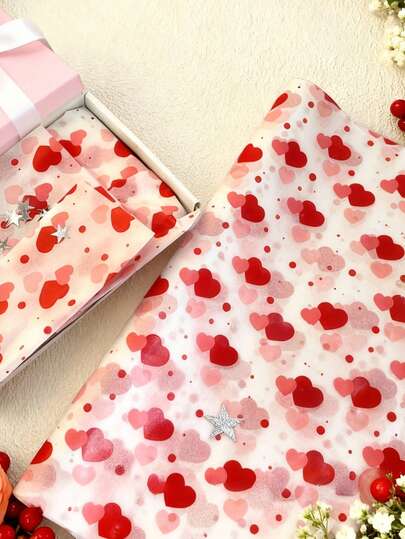 20pcs Romantic Red Heart Pattern Tissue Paper, 20 Inches X 14 Inches - Suitable For Wedding, Valentine's Day, Birthday Gift Wrapping And Filler, Holiday Party Supplies, Wedding Gifts