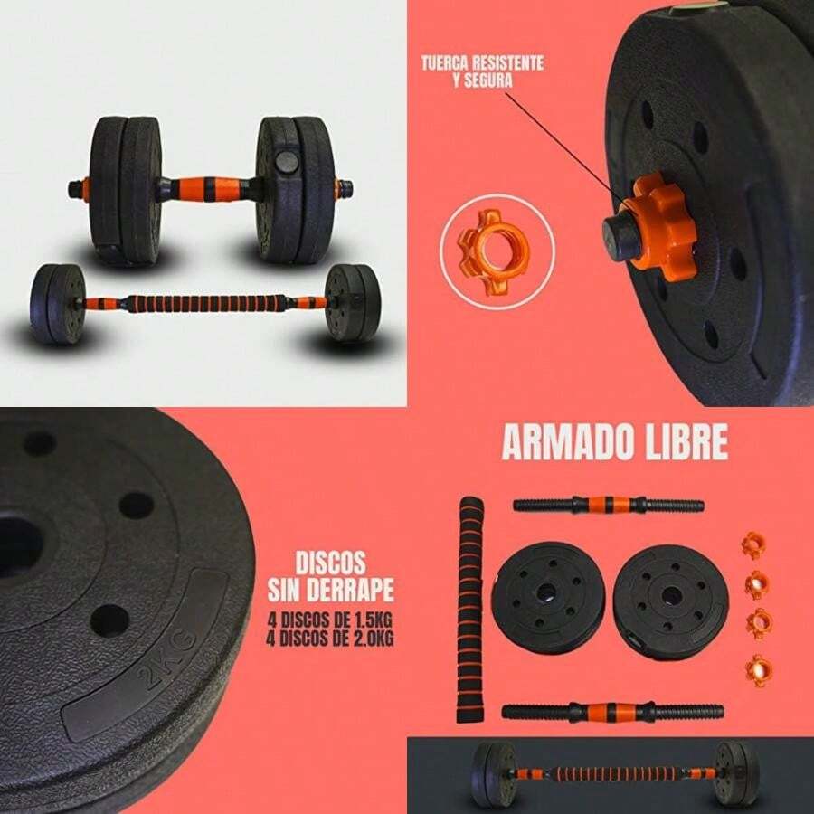 Mancuernas Pesas Barra Recta Ejercicio Kit Ajustables 15kg(default) - Multicolor - Ver 1