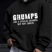 Fashionable Men's Hoodie With A Grumps Print, Like A Normal Grandpa But Much Cooler, Ideal For Everyday Wear, Social Occasions, And Cold Weather. - 黑色 - 查看 6