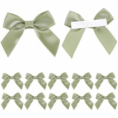 Bộ 10/20/50 chiếc ruy băng nơ satin màu xanh lá cây nhạt, ruy băng nơ satin tự dính dùng để gói quà, ruy băng nơ nhỏ hai mặt dùng cho bánh ngọt, đồ ăn nhẹ, quà cưới, quà cô dâu, trang trí ngày Valentine.