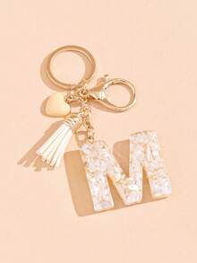 26 Choices Red Epoxy First Initial Letter Keychain, Cute Heart Tassel Keychain, Fashion Bag Accessory Wallet Charm Pendant, Party Favors, Suitable As Gifts For Friends - Beige - View 11