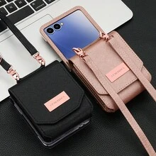 VIETAO 带挂绳的仿皮钱包式手机壳，带卡槽，兼容三星 Galaxy Z Flip 3 5G、4、5、6、7 - 黑色 - 查看 9