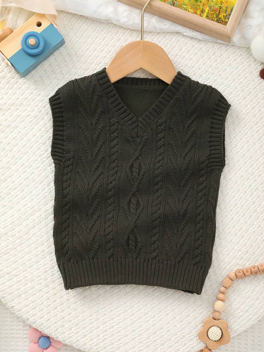 Infant Boys' Collegiate Style Solid Color Cable Knit Sweater Vest, Spring/Summer