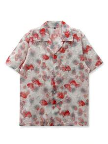 Soft Textured Fabric, Unique Printed Shirt, Unisex, Light Blue Top, Butterfly Pattern, Couple Shirt, Street Art Style, Casual Outings, Young People's, Vacation Shirt, Valentine's Day Gift, Short Sleeve, Hawaiian Attire - White - View 1