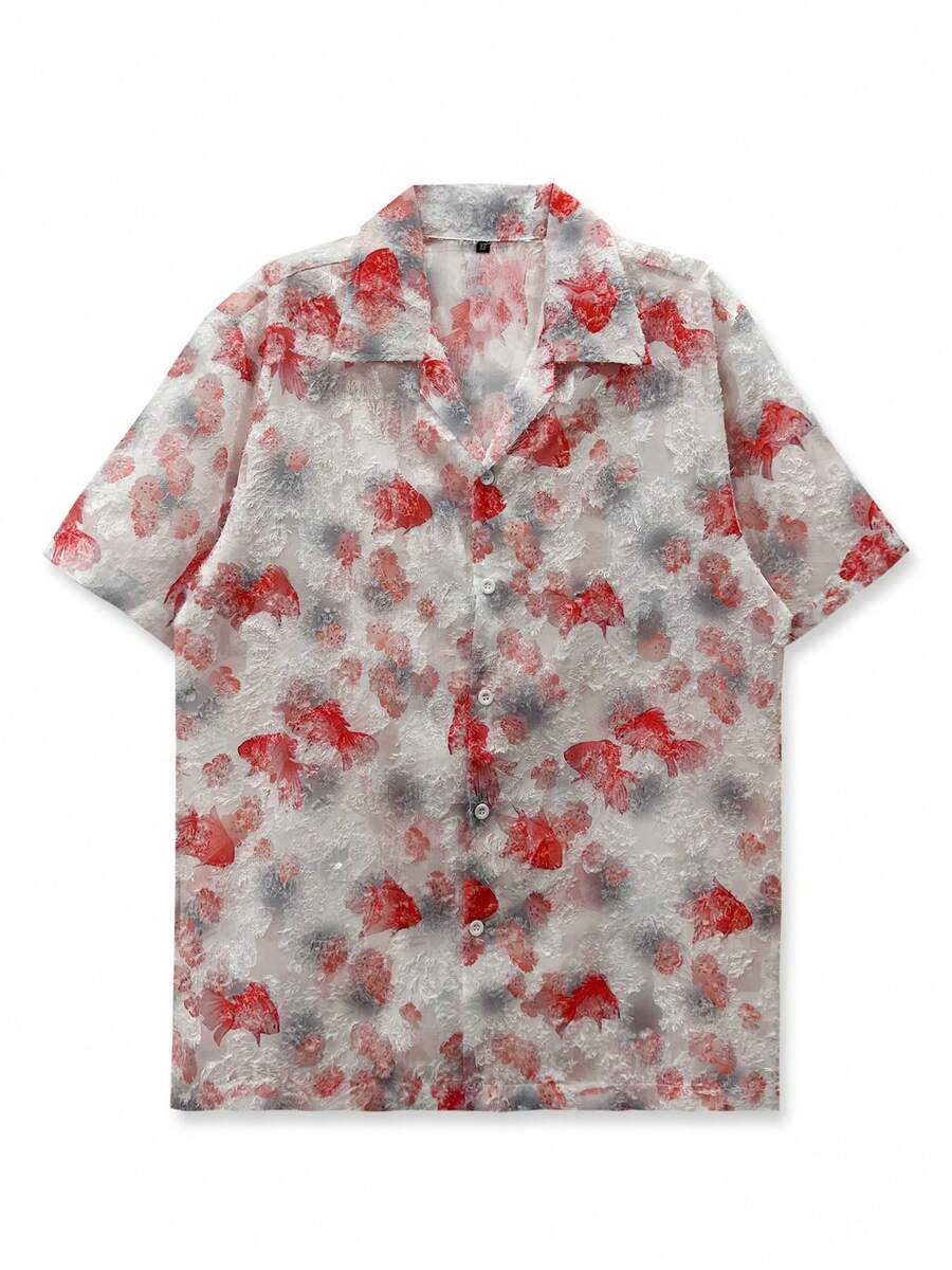 Soft Textured Fabric, Unique Printed Shirt, Unisex, Light Blue Top, Butterfly Pattern, Couple Shirt, Street Art Style, Casual Outings, Young People's, Vacation Shirt, Valentine's Day Gift, Short Sleeve, Hawaiian Attire - White - View 1