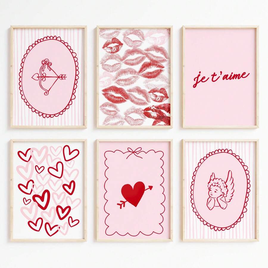 1幅装裱帆布墙画,粉色丘比特艺术,时尚心形,粉色嘴唇印花浪漫墙饰,粉色女孩装饰,情人节装饰,爱情装饰,结婚礼物,情人节海报,周年纪念装饰,现代家居装饰,房间装饰,宿舍装饰,卧室装饰,客厅装饰,浴室装饰,情人节海报,礼物,节日装饰 - 彩色 - 查看 1