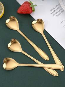 4pcs Heart Design Spoon, Stainless Steel Modern Creative Coffee Teaspoon, Stirring Spoon, Scoop For Cake School Supplies,Food Contact Materials,Dishwasher Friendly,Back To School Christmas For Holiday Gift Giving - 金色 - 查看 10