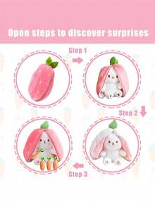 草莓兔毛绒玩具，可爱大耳朵兔子玩具，各种水果动物玩偶，小兔子毛绒玩偶，舒适柔软枕头，节日礼物（25/35厘米） - 彩色 - 查看 7