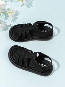 Girls' Open Toe Sandals, Soft Sole, Fashion Korean Style Princess Student Cute Versatile Summer Sandals - Black - View 2