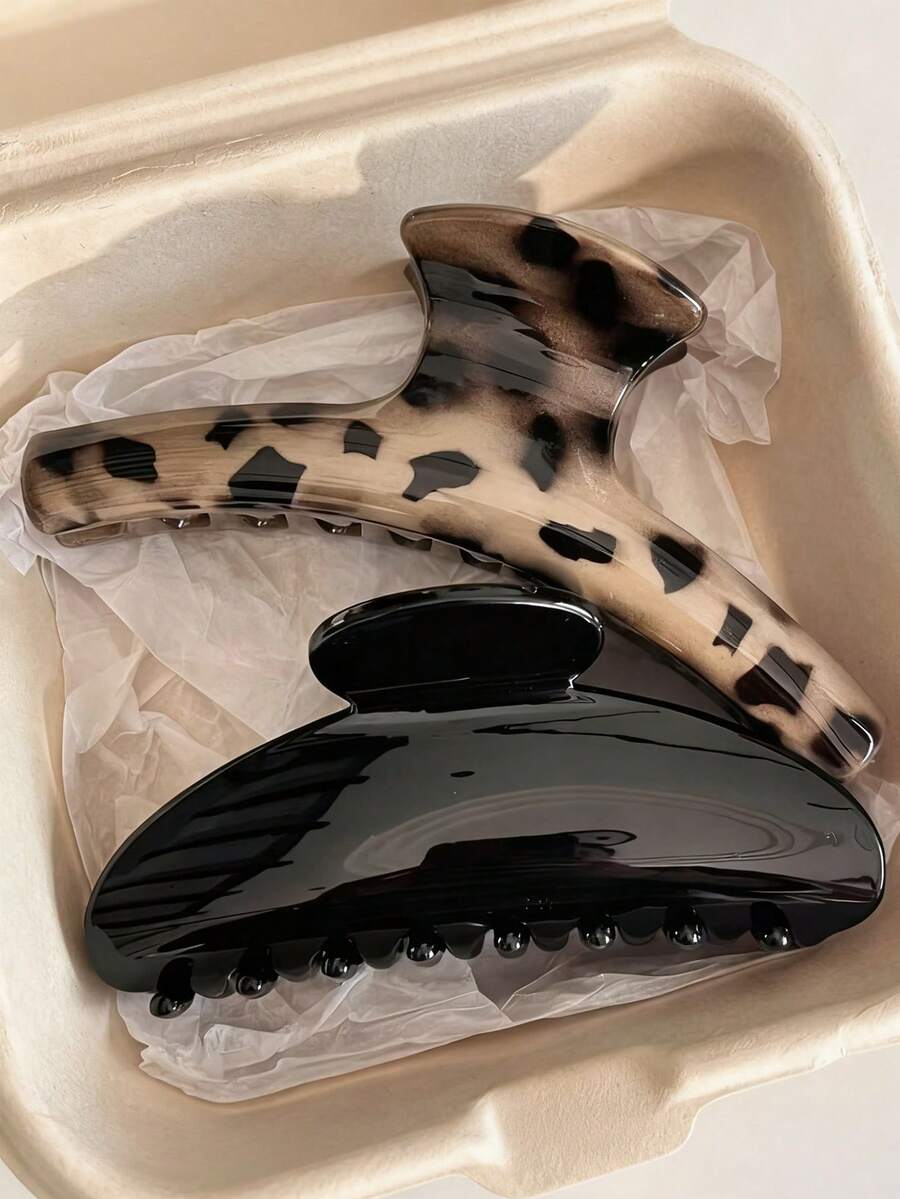 2 piezas/1 pieza Pinzas para el cabello de mujer de 10 cm con estampado de leopardo y carey de plástico, pinzas de pelo elegantes y minimalistas de unicolor, adecuadas para uso diario, casual, fiesta, commute, playa, moño, cola de caballo, lavado de cara, maquillaje, accesorio de moda para el cabello de mujer
