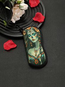 1pc Sugar Horror Skull And Flowers Print Multifunctional Storage Bag Travel Lightweight Portable Zipper Eyeglasses Pouch Soft Spacious Glasses Case For Unisex Eyeglass Frames - Various - View 16