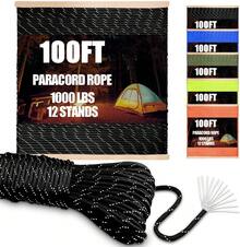 EstiloCooBigo - Cuerda De ParacaíDas De 1000 Libras, 4 Mm, 12 Hebras, 100 Pies, Reflectante, Color Negro, Paracord Para Bricolaje, Pulsera/Cordones, Tienda De CampañA, Senderismo, Supervivencia U OtrosVersióN Mejorada - Negro reflectante - Ver 1