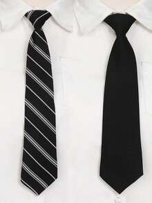 2 条手工纯色斜条纹涤纶男女通用学生领带，适用于日常使用、校服、西装等。 - 黑與白 - 查看 6