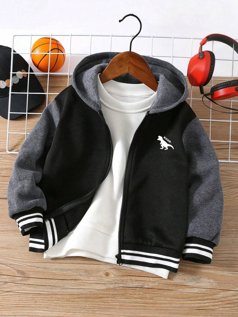 1pc Boys' Casual Hooded Sweatshirt Jacket, Warm, Comfortable, Versatile, Suitable For Autumn/Winter Daily Wear, School, Travel And Sports - 黑色 - 查看 1