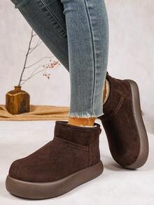 毛绒雪地靴，套穿式，保暖时尚踝靴，舒适大码踝靴 - 咖啡色 - 查看 4