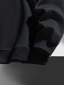 Men's Casual Solid Color Versatile Quarter Zip Sweatshirt, New Season, For Fall, Long Sleeve Top - Black - View 5