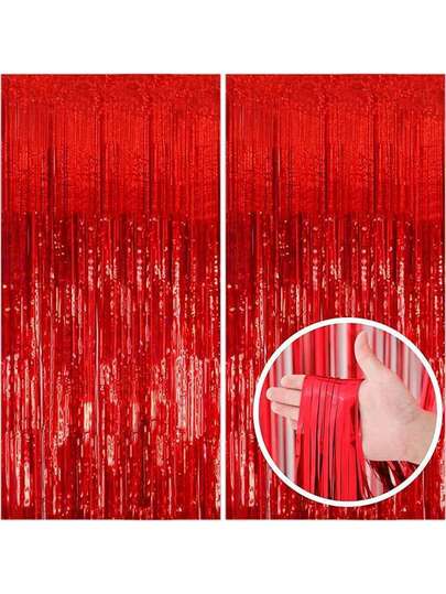 1/2/3/4/5pcs Red Party Backdrop Metallic Foil Fringe Metallic String Curtain, Birthday Party Wedding Decoration Gift Supplies