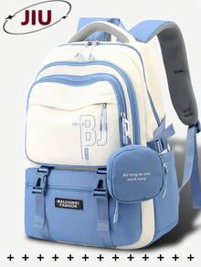 Multi-Compartment Letter Print Nylon Backpack, Fits 15.6" Laptop, Multi-Pocket Lightweight Bookbag, Multifunctional Daypack, Large Capacity Travel Bag, Convenient Commuter Bag, Suitable For Students, Middle/High Schoolers, Nurses, Teachers, Business Professionals, Travel, Commute, Shopping, Office, Dating, Hiking, Training, Work, Birthday Gift, Holiday Gift - Multicolor - View 13