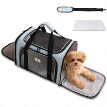 ASBolsa de Transporte para Mascotas Transportador Portatil y Plegable para Carros y Cachorros con Tirantes de Hombro y Colchon Suave Mochila Transpirable para Viajes Campamentos y Automoviles - MorandiBlue - Ver 1