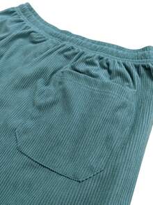 Men's Solid Color Corduroy Pants, Drawstring Waist With Pockets, Fashionable Casual Straight Leg Trousers, Comfortable And Versatile - Blue - View 6