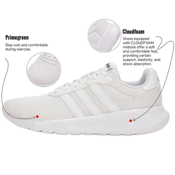 Adidas 女士 LITE RACER 3.0 跑步鞋，日常慢跑通勤运动鞋，城市公路训练鞋，休闲通勤轻便鞋，舒适减震户外休闲鞋 GW7955