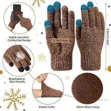 Winter Beanie Hat Gloves Scarf Set For Men Warm Fleece Knitted Hat Scarf Touchscreen Gloves And Wool SocksMen Gloves Set - Khaki - View 3