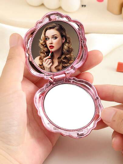 1/5 piezas Espejo redondo plegable en color oro rosa, espejo de maquillaje portátil con soporte, espejo de maquillaje compacto de viaje, espejo de tocador de sobremesa, espejo de maquillaje con lindo diseño de rosas, ideal para novias, estudiantes universitarios, viajeros y un regalo perfecto para el Día de San Valentín y el Día de la Madre