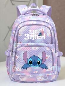 [Stitch Durable Backpack] 1pc Stitch Pink/Purple Backpack, Adjustable Strap, Nylon Material, Zipper Closure, Compartment, Ideal For Back To School Season & Travel Essentials, Travel Bag, School Backpack | Playful Design