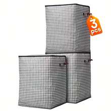 3pcs Set Of Extra Large 47.55 Gallon Checkered Cloth Lightweight Storage Box For Household Large Capacity Clothing And Bedding Storage Bucket, Dustproof And Moisture-Proof Bag, Double Zipper With Handle Storage Box, Ideal Storage Basket For Moving A, Under-Bed Storage,The Material Is Lightweight, Easy To Carry, And Foldable - 格子-3pc - 查看 3