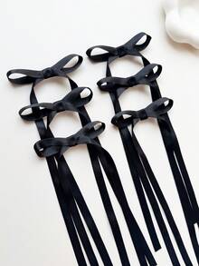 6件套女士发饰套装，涤纶丝带黑色蝴蝶结发夹，蕾丝优雅发夹，发卡，发圈，适合日常佩戴，爪夹，发夹，头饰 - 黑色 - 查看 2
