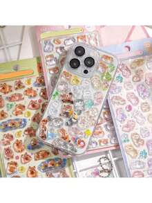 1张3D立体浮雕贴纸，日式/寿司/拉面/水豚/猪/动物/蛋糕图案，适用于装饰手机壳、笔记本电脑、笔记本、DIY工艺品。卡通宣传册装饰材料，装饰行李箱，透明闪光动物贴纸。 - 彩色 - 查看 1