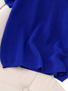 2026 Spring/Summer New Arrival European Style Round Neck Solid Color Lightweight Knit Short Sleeve Sweater Top, Versatile - Blue - View 5